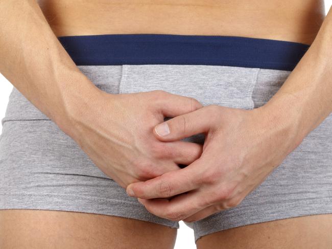 Stock image of a man with penis, crotch pain, injury. Picture: iStock