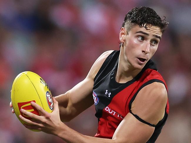 SYDNEY, AUSTRALIA - MARCH 23:  Elijah Tsatas of the Bombers in action during the round two AFL match between Sydney Swans and Essendon Bombers at SCG, on March 23, 2024, in Sydney, Australia. (Photo by Matt King/AFL Photos/via Getty Images )