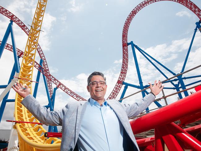 Village Roadshow Theme Parks Chief Operating Officer Bikash Randhawa at the site of the new Flash attraction under construction at Movie World. Picture: Glenn Campbell.