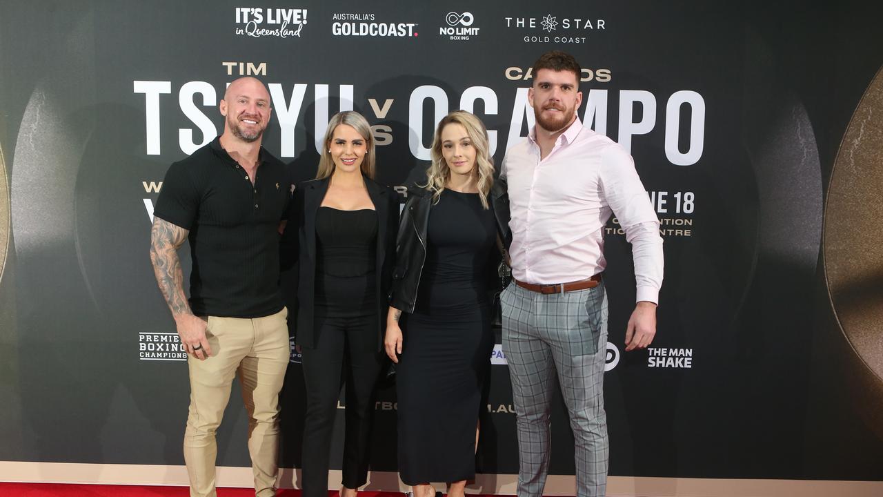 Tim Tszyu v Carlos Ocampo fight launch party, Nineteen at the Star, Broadbeach. (L-R) are Jay Tyler, Prudence Tyler, Tahlia Nash, Troy Pilcher. Picture by Richard Gosling