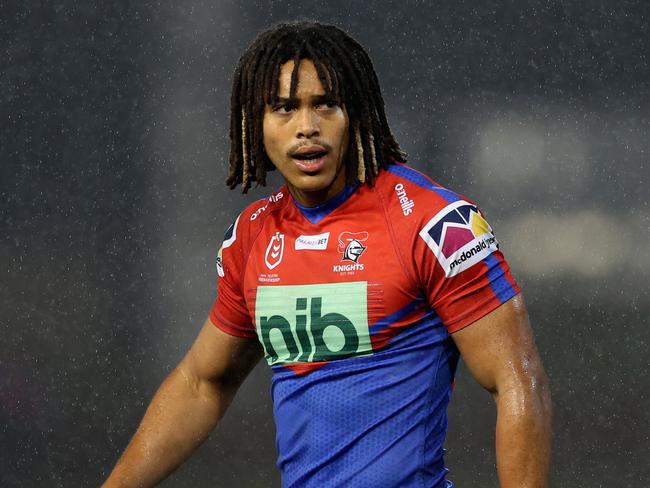 NEWCASTLE, AUSTRALIA - JULY 01: Dominic Young of the Knights during the round 16 NRL match between the Newcastle Knights and the Gold Coast Titans at McDonald Jones Stadium, on July 01, 2022, in Newcastle, Australia. (Photo by Ashley Feder/Getty Images)