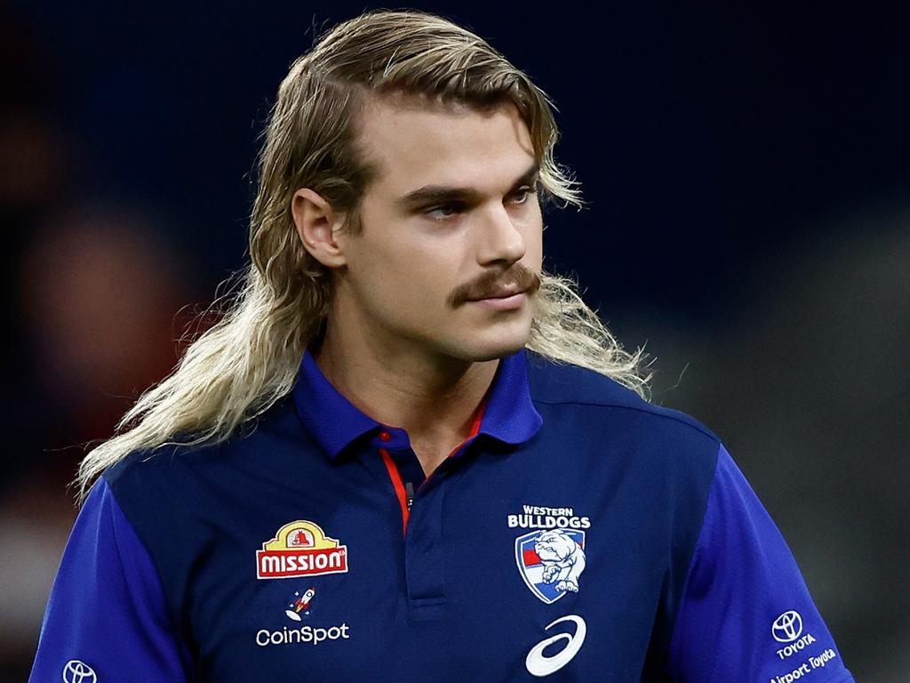 MELBOURNE, AUSTRALIA – APRIL 12: Bailey Smith of the Bulldogs gives the thumbs up during the 2024 AFL Round 05 match between the Western Bulldogs and the Essendon Bombers at Marvel Stadium on April 12, 2024 in Melbourne, Australia. (Photo by Michael Willson/AFL Photos via Getty Images)