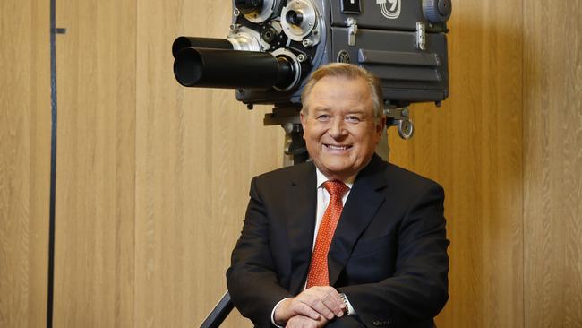 Channel 9 newsreader Peter Hitchener. Peter with a 1950s TV camera. Picture: David Caird / News Corp Australia