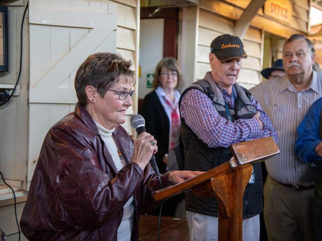 DownsSteam and Tourist Railway president Ros Scotney speaks at the official launch of "Pride of Toowoomba" steam train from Drayton to Wyreema. Saturday May 18th, 2024 Picture: Bev Lacey