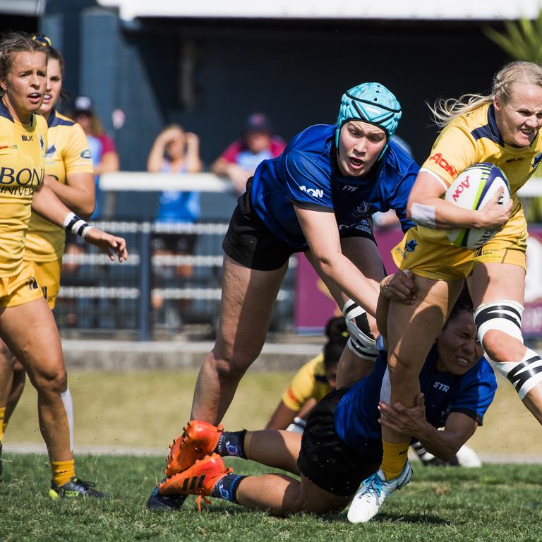 Action from the opening weekend of the Aon Rugby Sevens. Picture: CAVAN FLYNN