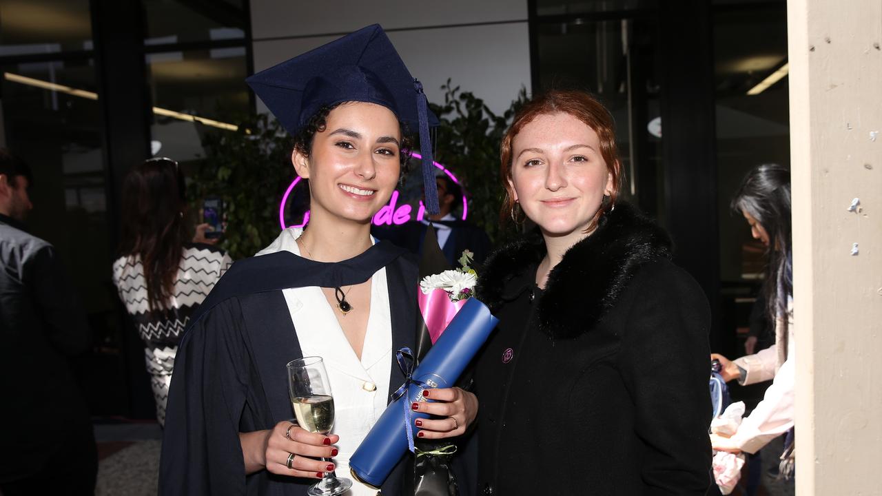 Eleanor White and Leah Cadzow at Deakin University post-graduation celebrations on Friday afternoon. Picture: Alan Barber