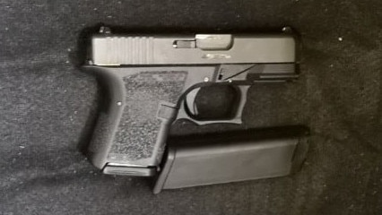 Pictured: A glock seized from a home in Condell Park on Tuesday as police arrested a 25-year-old man in a raid linked to the investigation into the murder of Mejid Hamzy last week. Picture: NSW Police