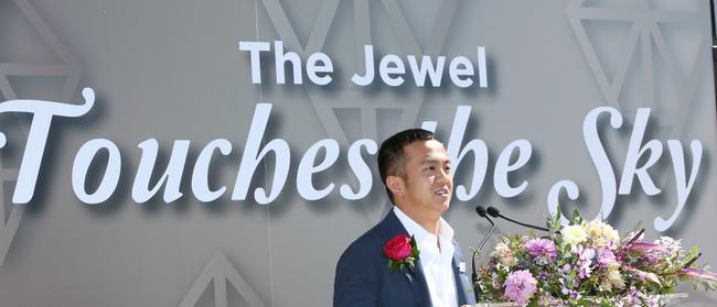 Yuhu Group’s Jimmy Huang at the topping out ceremony in August. Picture Glenn Hampson