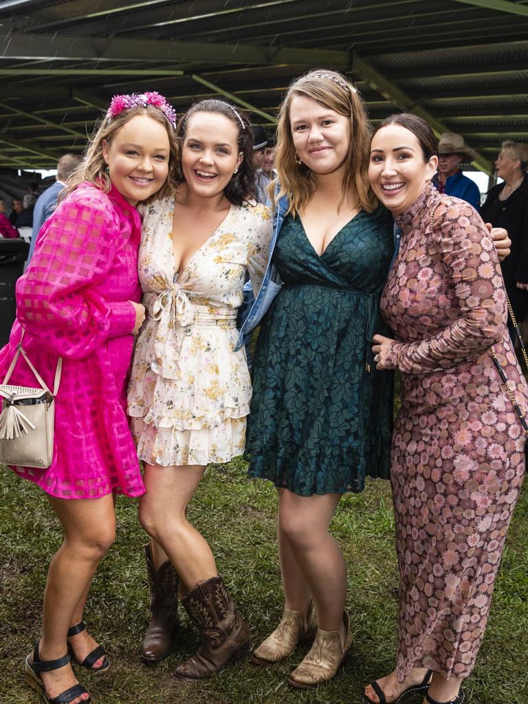 At the Clifton Jockey Club Clifton Cup races are (from left) Erin Foley, Samantha Death, Sarah Counter and Gillian McCoy, Saturday, October 22, 2022. Picture: Kevin Farmer