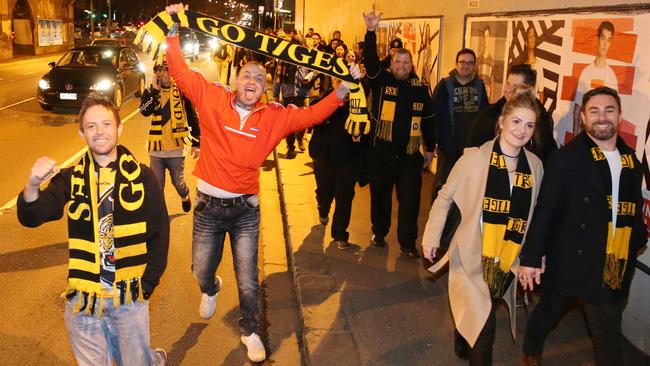 Excited Richmond fans after the win. Picture: Yuri Kouzmn