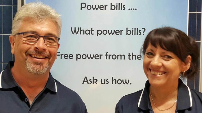 Andrew White and Sue Brazier from Climatecare Electrical and Solar. Picture: Contributed