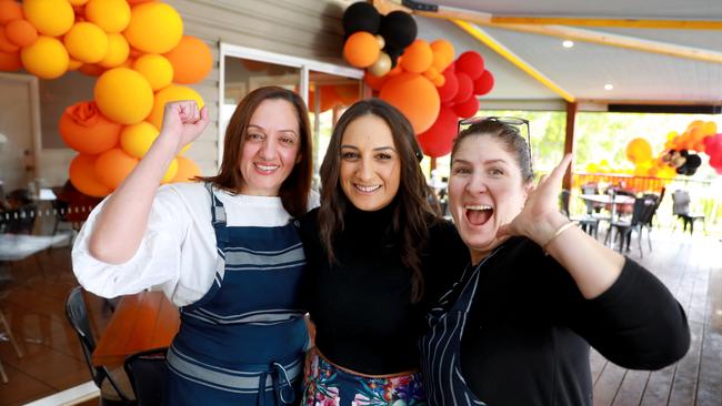 Larissa with her mother Jeanette (left) and her aunt and Wild Pear Cafe owner Lorraine Solomon after she won MasterChef in April. Picture: Angelo Velardo