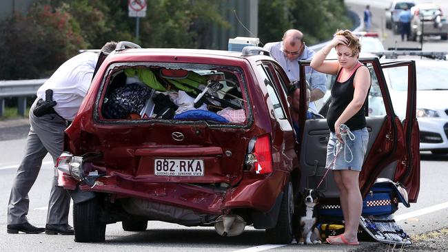 Two cars were struck by the stolen vehicle and two cars travelling north also collided as they braked for safety.