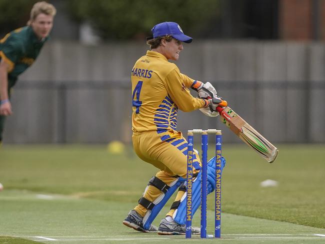 East Sandringham batsman Matt Harris cuts. Picture: Valeriu Campan