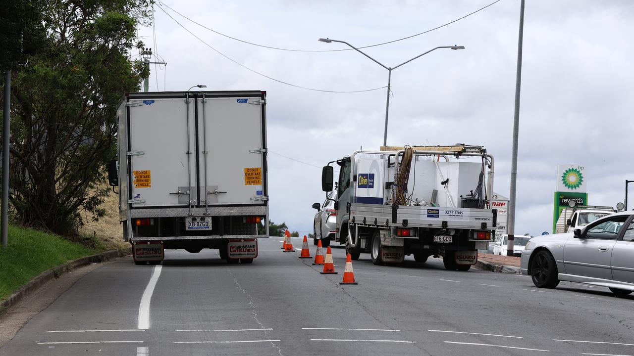 Police at the scene of the incident on Browns Plains Road. Picture: David Clark