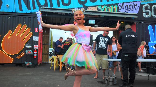 Social distance fairy Jacinta Joy spreads cheer at NightQuarter, which could have its crowd capacity increased from 1200 people to 2000.