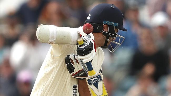 James Anderson was struck by a Pat Cummins bouncer in Perth.