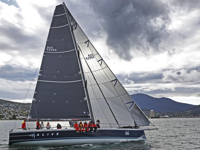 Alive claims line honours in the 2020 Launceston to Hobart yacht race. Picture: Zak Simmonds