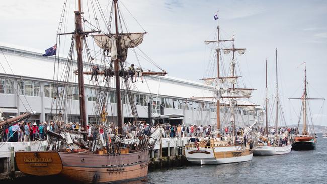 Hobart’s waterfront will host hundreds of wooden boats for the Australian Wooden Boat Festival on Feb 10-13. Picture: Samuel Shelley/Tourism Tasmania