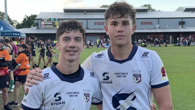 Flynn Brooks, left, was tireless for Stretton State College. On the right is Solomon Molenda who had his moments and who will benefit from the experience.