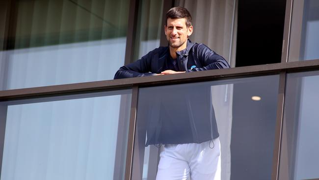 Eight-time Australian Open champion Novak Djokovic will head from quarantine and on to the courts at Memorial Drive in Adelaide for an exhibition match on Friday Picture: Getty Images