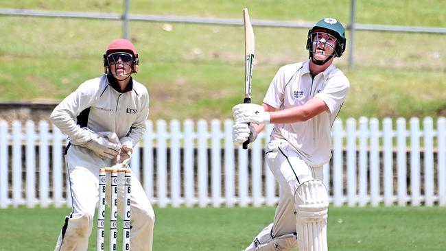 BBS batsman Blake Armstrong GPS first Xv cricket between BBC v TSS at Parkman Park. Saturday February 17, 2024. Picture, John Gass