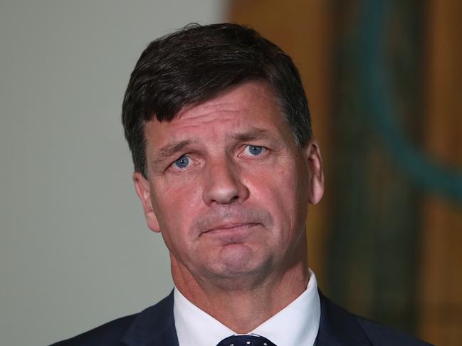 Minister for Energy Angus Taylor speaking at a doorstop at Parliament House in Canberra.