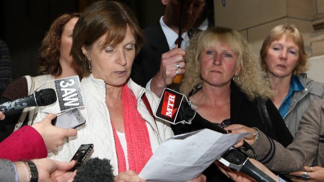 Anne Irwin, friend of Robert Farquharson, with his sisters Kerry Huntington and Carmen Ross, outside court today, said she believed he was innocent. Picture: Ben Swinnerton