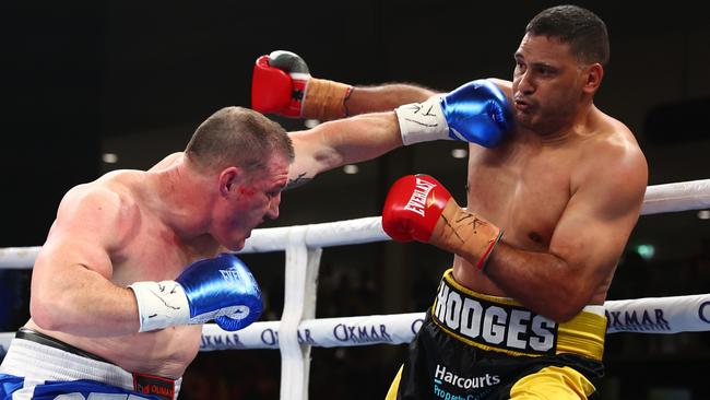 Paul Gallen scored a TKO win over Justin Hodges. Picture: Chris Hyde/Getty Images