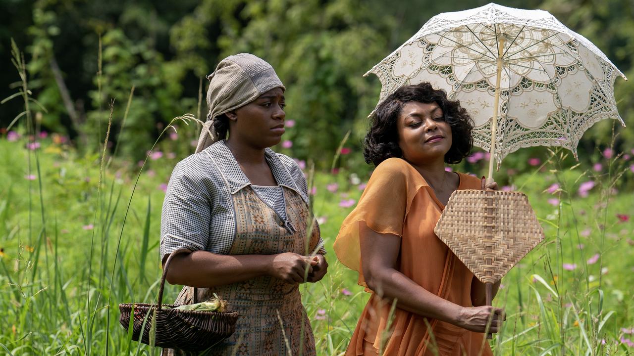 Fantasia Barrino and Taraji P. Henson in a scene from the movie musical The Color Purple.