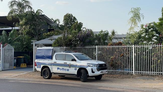 NT Police is investigating the shooting deaths of two Top End residents in Millner and Karama. Pictured is the scene on Eaton Pl, Karama. Picture: Annabel Bowles