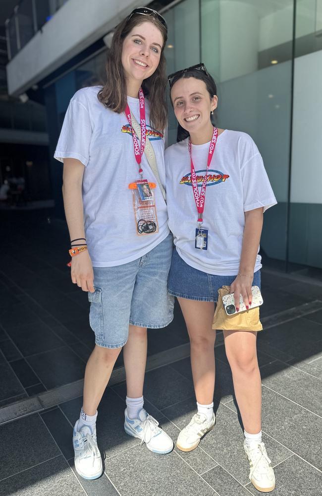 Mia, 18 and Ella, 17 from Brisbane at Schoolies 2024. Picture: Ashleigh Jansen