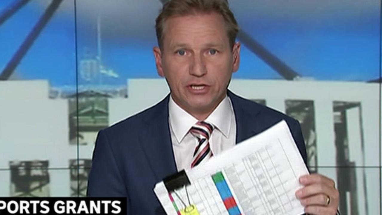 Andrew Probyn holds a copy of a colour-coded spreadsheet obtained by ABC used by Bridget McKenzie's office to determine sports grants.