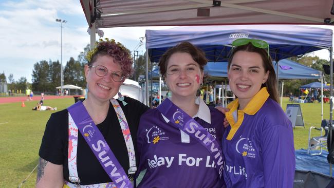 Kharlia Beck, Shelley Rankin and Ella Sargent at the Sunshine Coast Relay for Life 2022.