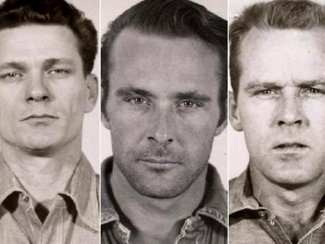 The prison mug shots of convicts of, left to right, Frank Lee Morris, Clarence Anglin and John Anglin. Escape from Alcatraz. Picture: Supplied