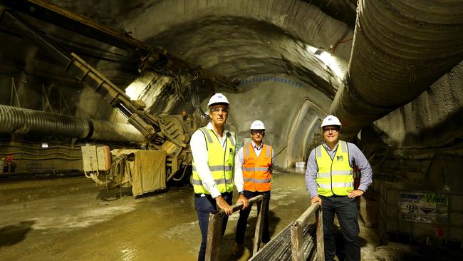 Steve Hammer General Manager Major project (BCC), Jose Santonja Project director Brisbane Move and Councillor Ryan Murphy Chair of Transport BCC in the tunnel.