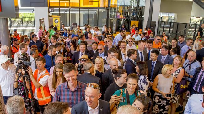 Big crowds at the light rail launch. Picture: Jerad Williams