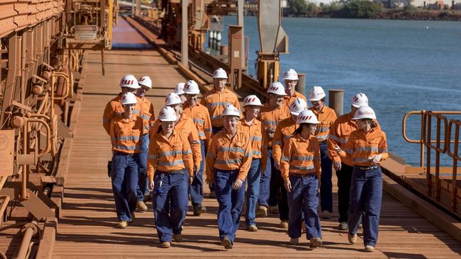 Rio Tinto workers at a wharf in Weipa.