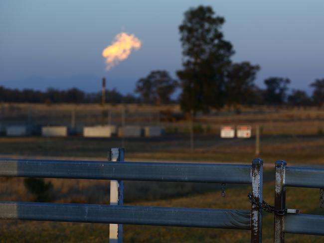 A Santos Tintsfield flare outside of Narrabri in 2017. Santos’ plans for 850 new gas wells have stalled. Picture: Britta Campion