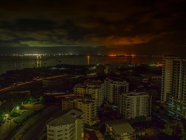 Darwin, as seen from a high-rise in town, during the blackout. Picture: MIKE MOSEL