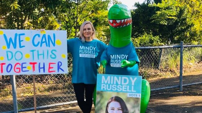 The blowup dinosaur was confiscated by the Assistant Returning Officer.