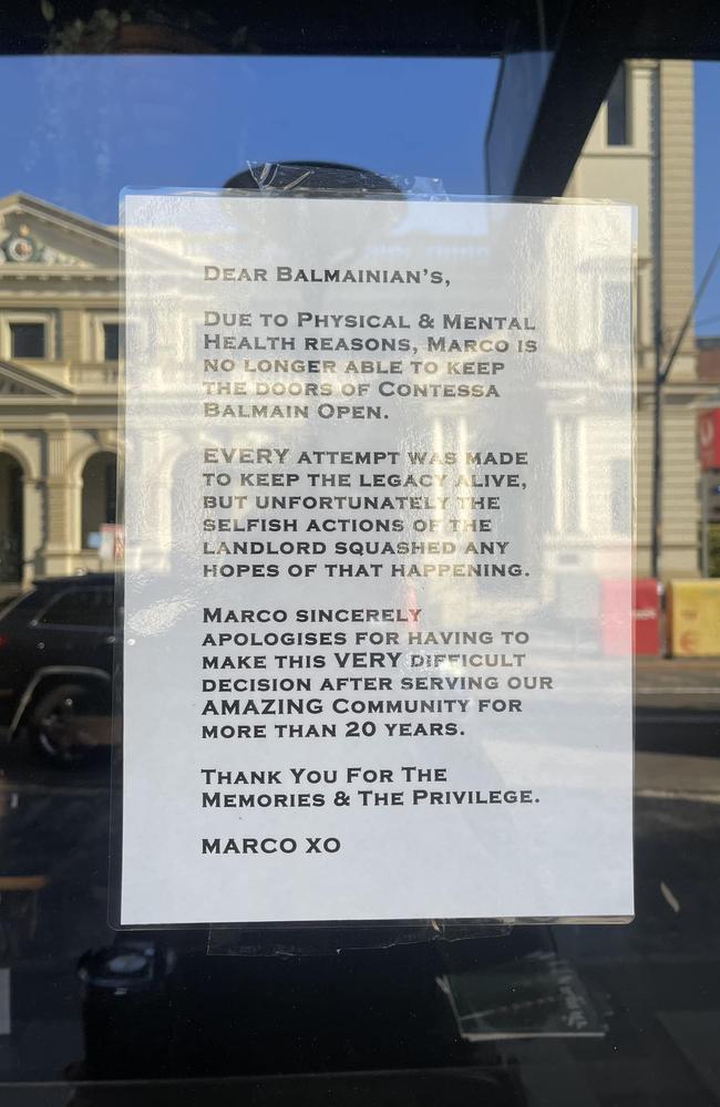 The note hanging in the window of Contessa Balmain today.