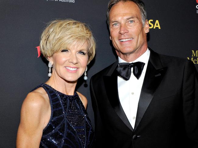 Australia's Foreign Minister Julie Bishop and David Panton attending the 2017 G'Day Black Tie Gala in Hollywood, California. Picture: Getty