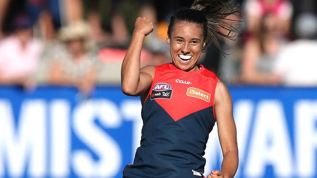 Aliesha Newman kicked a stunning goal against the Crows. Picture: Wayne Ludbey