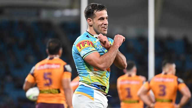 Corey Thompson has more tackle breaks and averages the most run metres of any other Maroons wing contenders. Picture: Getty Images.