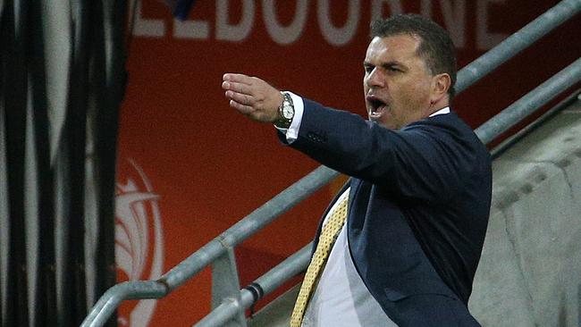 Socceroos coach Ange Postecoglous gets his message across.