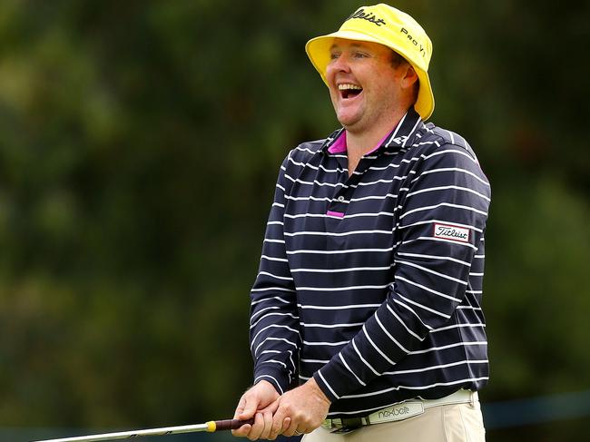 Jarrod Lyle has a laugh during the 2015 Australian MastersPro-Am. Picture: Getty Images