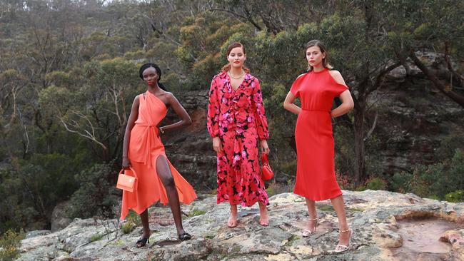 Models Akiima, Cameron and Georgia at Harry Seidler's iconic house at Joadja in the Southern Highlands for David Jones virtual runway. Picture: John Feder