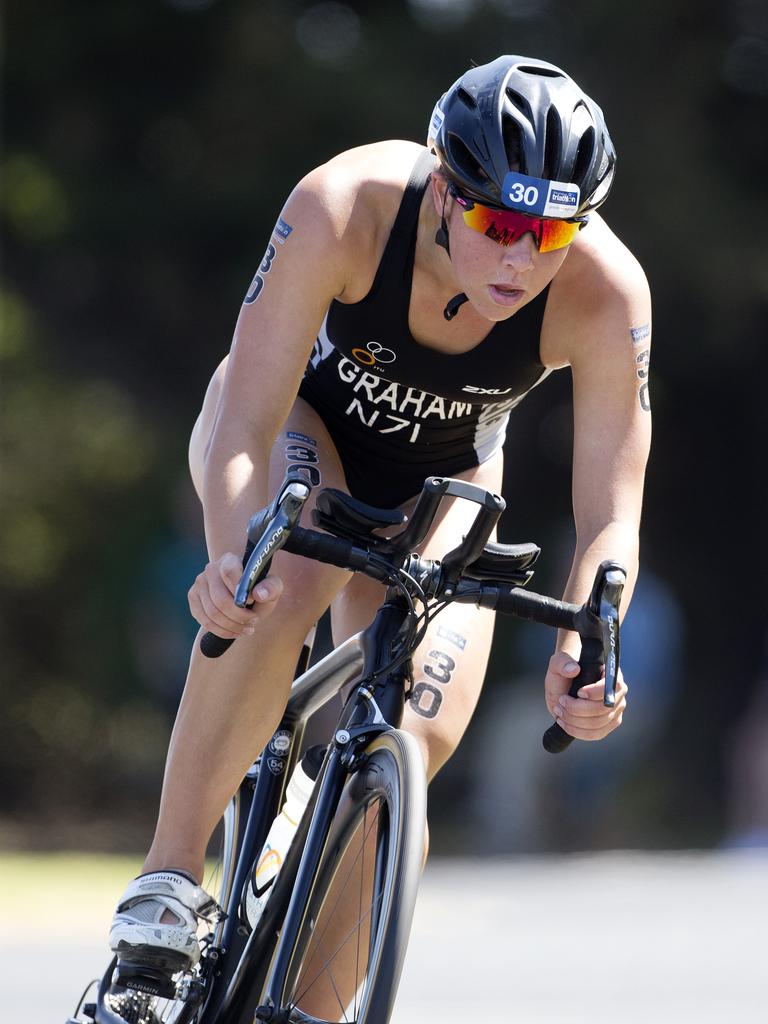 Ari Graham NZ during the cycle leg of the Women's Elite &amp; U23 Devonport Triathlon. PICTURE CHRIS KIDD