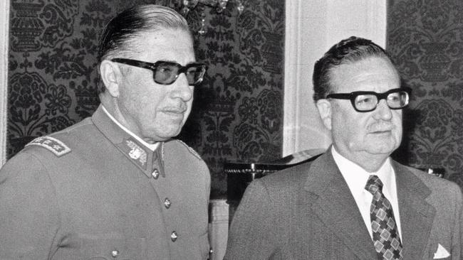 General Augusto Pinochet, left, with Chilean president Salvador Allende in Santiago, Chile, three weeks before the bloody coup that overthrew Allende. Picture: AFP